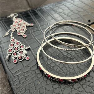 Silver and Red Jewelry Set